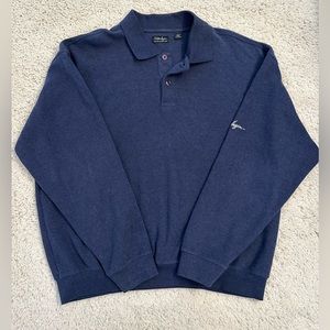 Walter Hagen Men's Pull-over 1/4 button up Sweater Navy Blue L Warm & Heavy